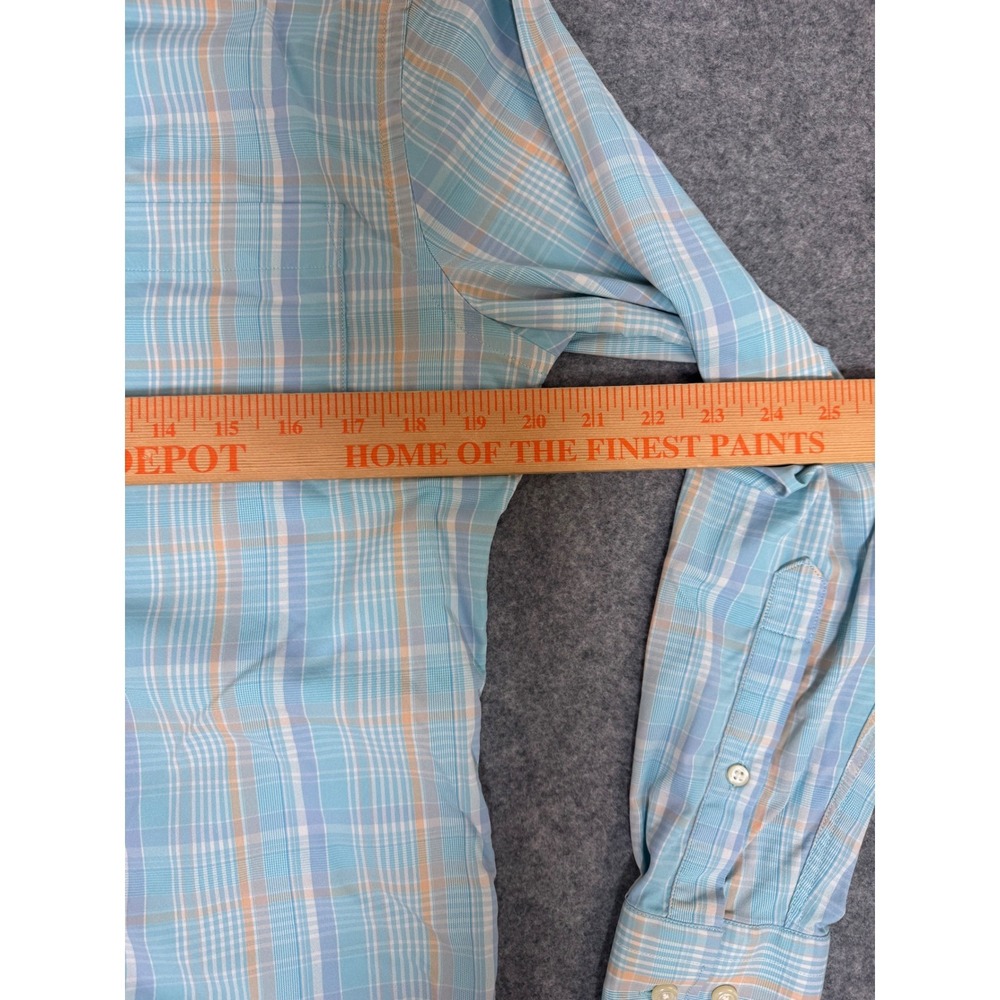 Peter Millar Summer Comfort Mens Small Blue Orange Plaid Performance Shirt LS - Picture 4 of 6